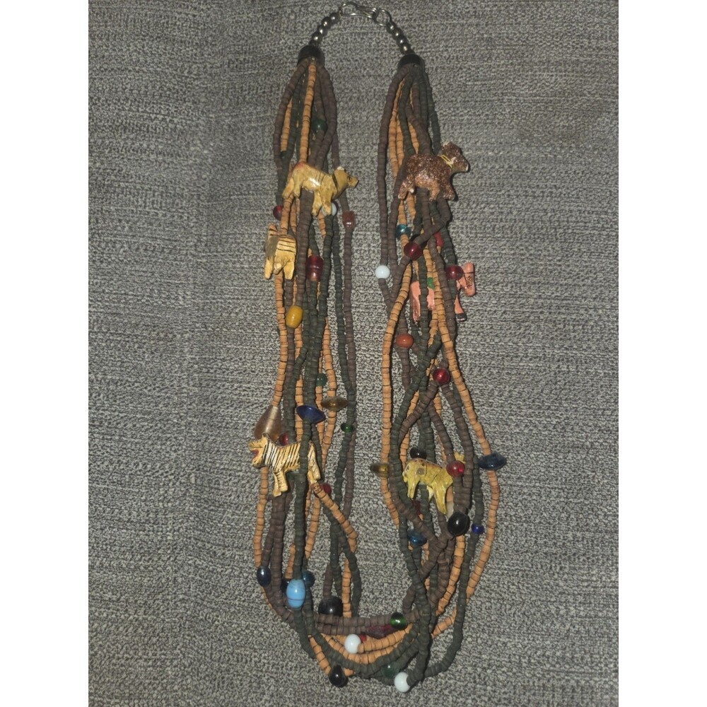 African BOHO Necklace Hand Carved Wild Animals